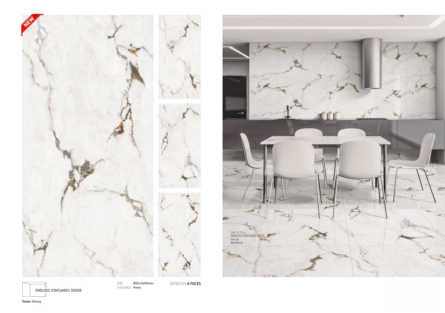 Kevinken ENDLESS STATUARIO SWISS GLOSSY  TILES 160X80 cm